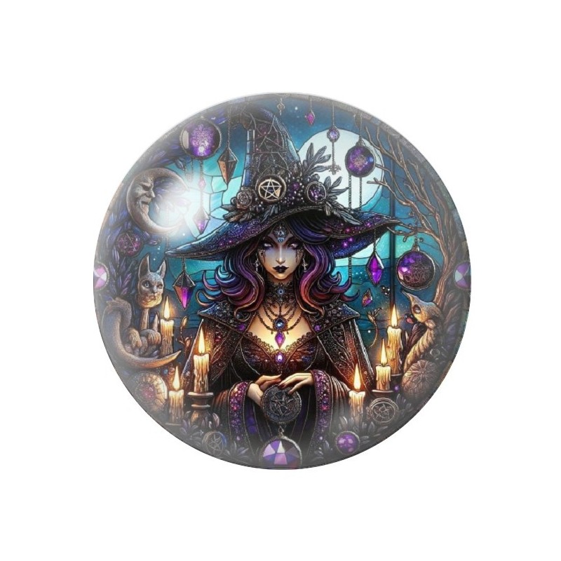 Cabochon en Verre Illustré Sorcière Halloween 12 à 25mm