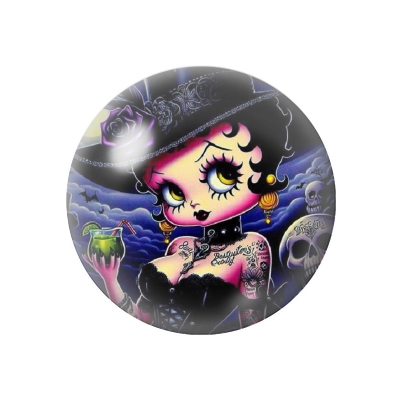 Cabochon en Verre Illustré Betty Boop Halloween 12 à 25mm