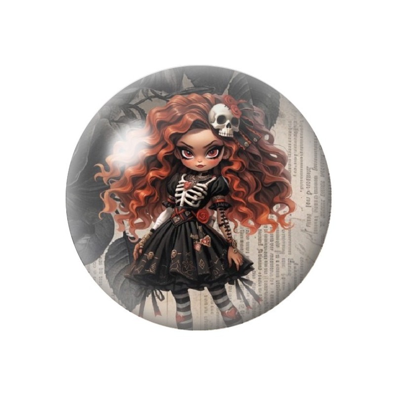 Cabochon en Verre Illustré Petite Fille Gothique Halloween 12 à 25mm