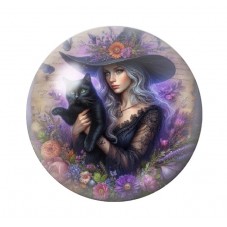 Cabochon en Verre Illustré Sorcière Halloween 12 à 25mm  pour la Création de Bijoux Fantaisie - DIY