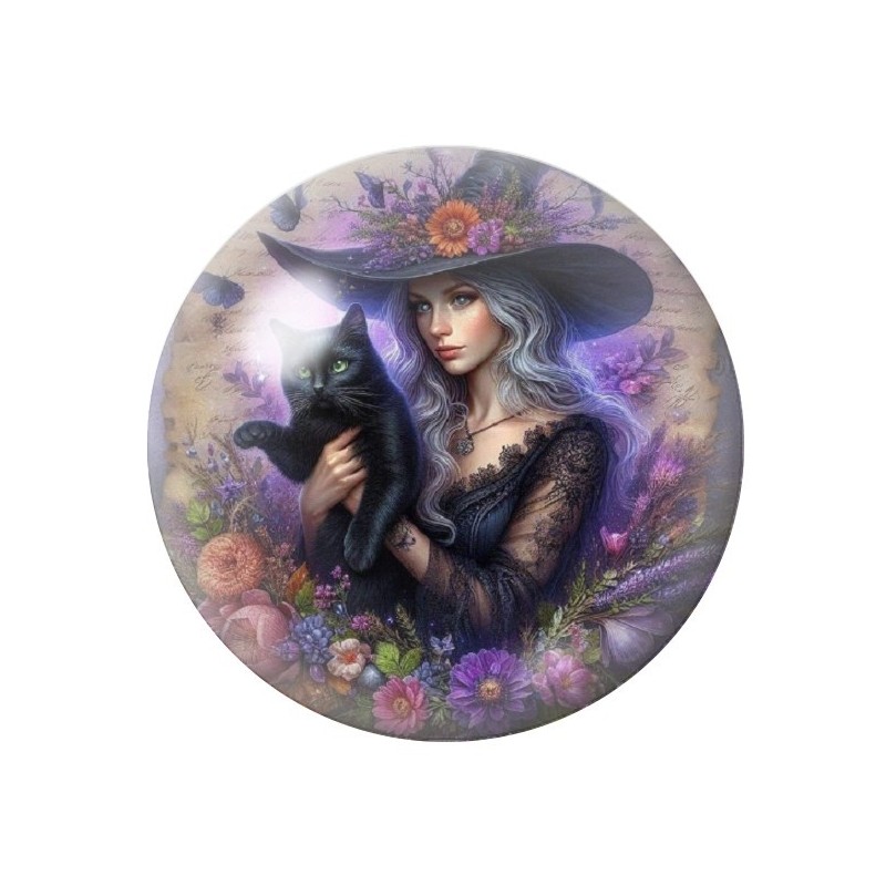 Cabochon en Verre Illustré Sorcière Halloween 12 à 25mm
