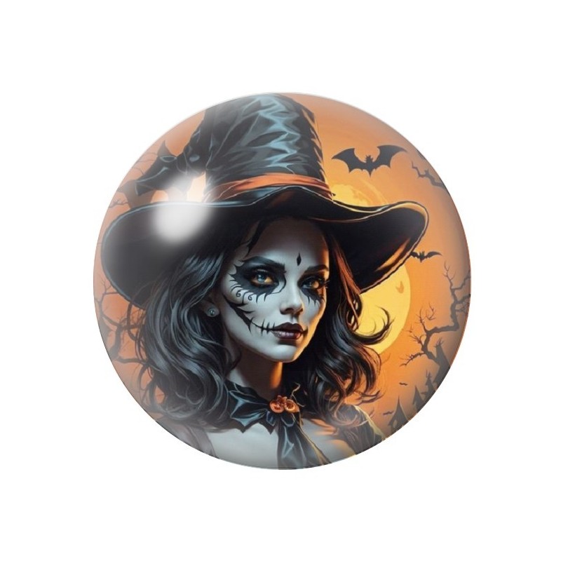 Cabochon en Verre Illustré Sorcière Halloween 12 à 25mm