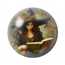 Cabochon en Verre Illustré Sorcière Livre Halloween 12 à 25mm  pour la Création de Bijoux Fantaisie - DIY