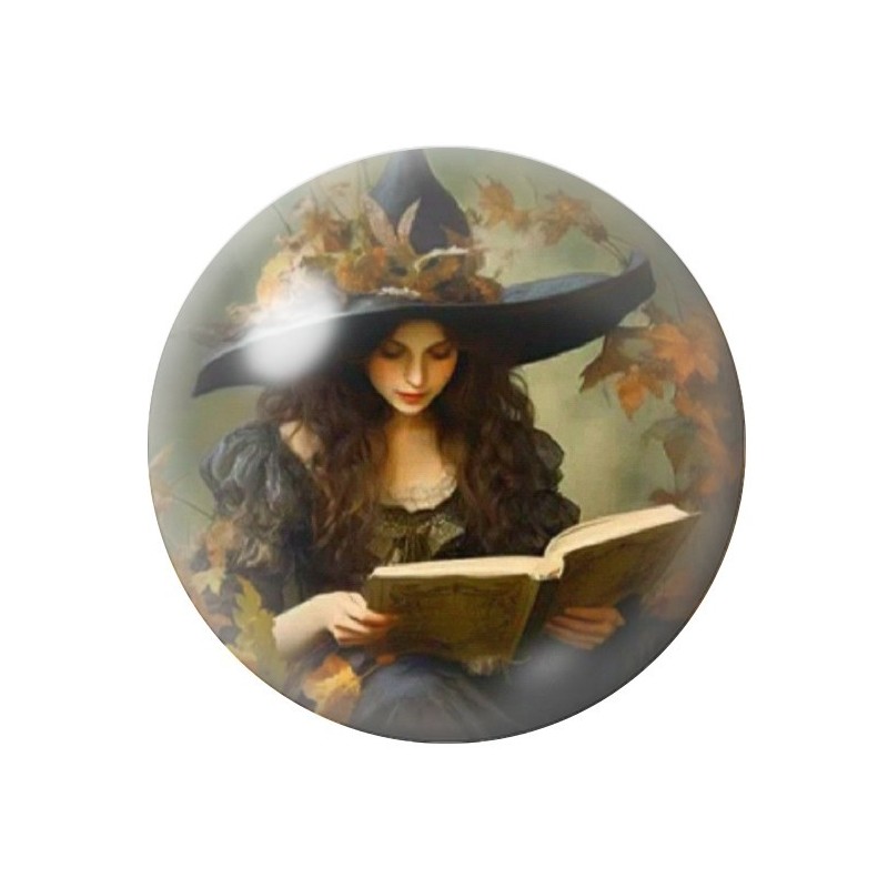 Cabochon en Verre Illustré Sorcière Livre Halloween 12 à 25mm