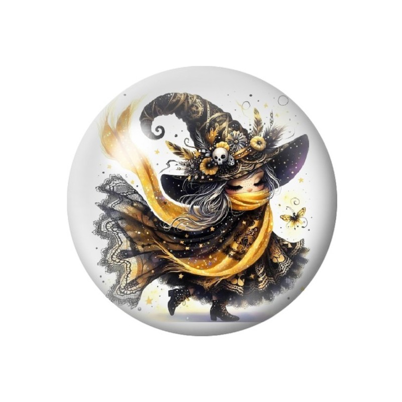 Cabochon en Verre Illustré Sorcière Halloween 12 à 25mm