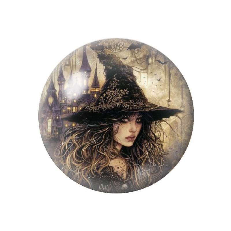 Cabochon en Verre Illustré Sorcière Halloween 12 à 25mm