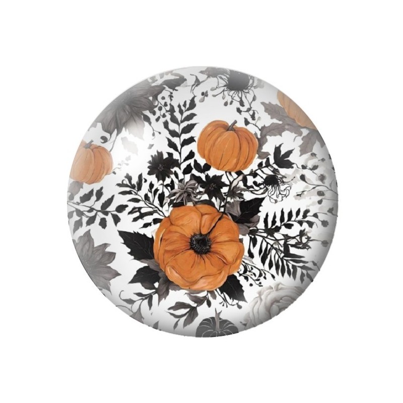 Cabochon en Verre Illustré Citrouille Fleurs Halloween 12 à 25mm