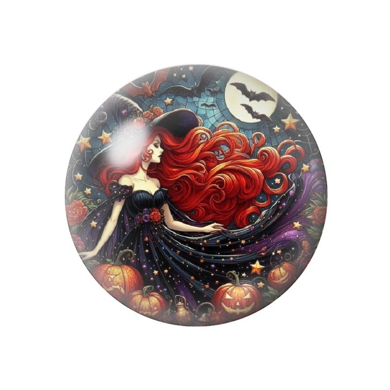Cabochon en Verre Illustré Sorcière Halloween 12 à 25mm
