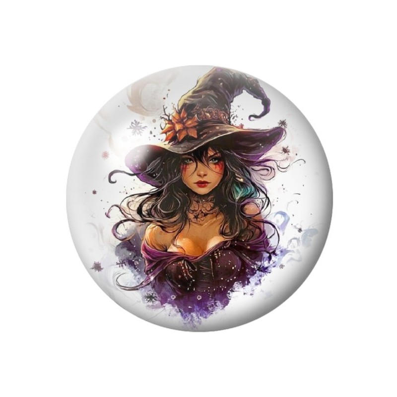 Cabochon en Verre Illustré Sorcière Halloween 12 à 25mm