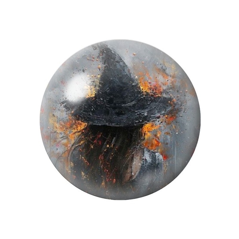 Cabochon en Verre Illustré Sorcière Halloween 12 à 25mm