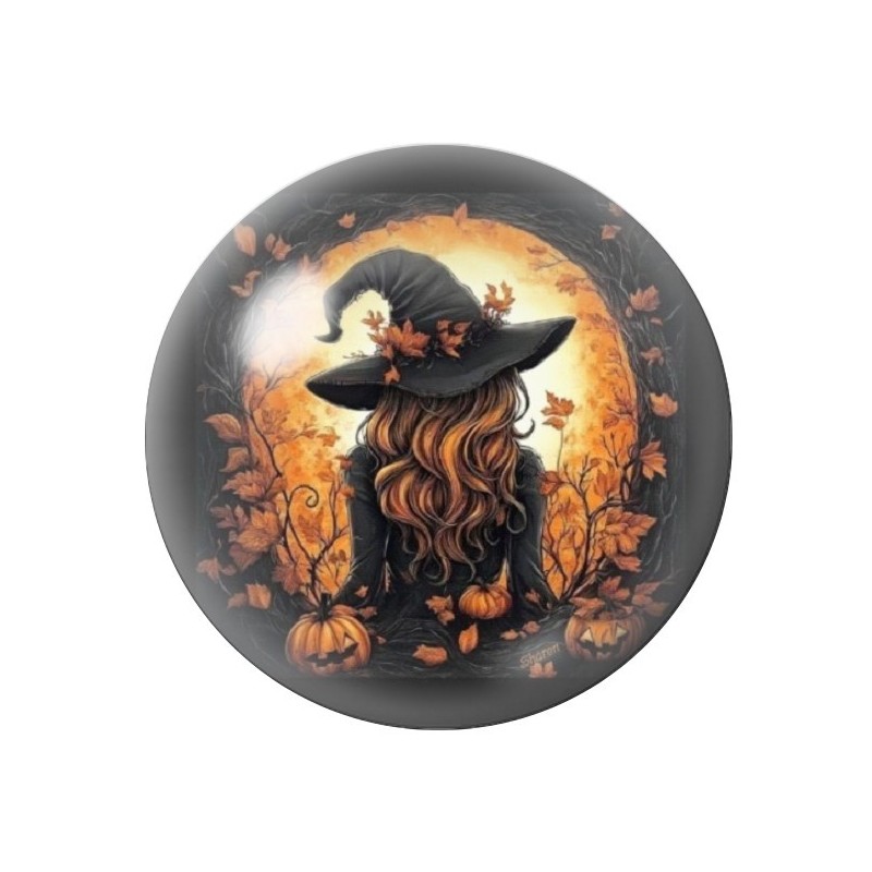 Cabochon en Verre Illustré Sorcière Halloween 12 à 25mm