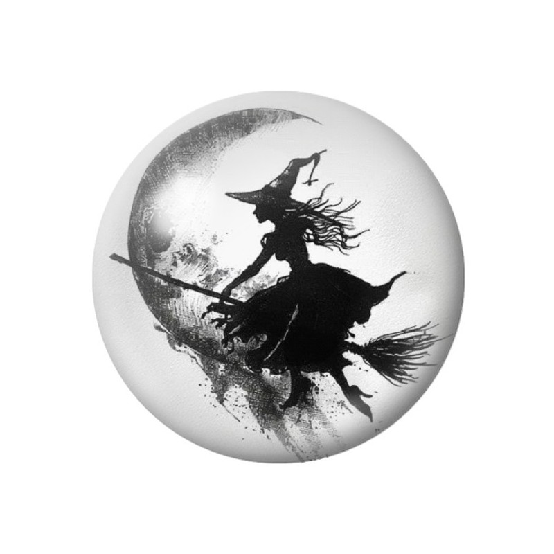 Cabochon en Verre Illustré Sorcière Lune Halloween 12 à 25mm