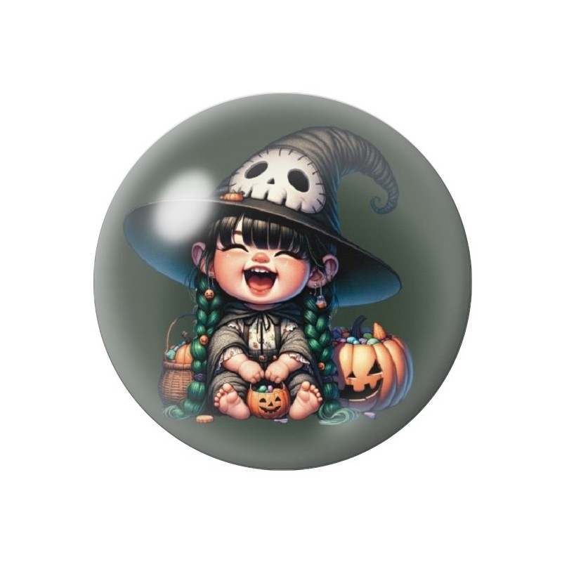 Cabochon en Verre Illustré Petite Fille Sorcière Halloween 12 à 25mm