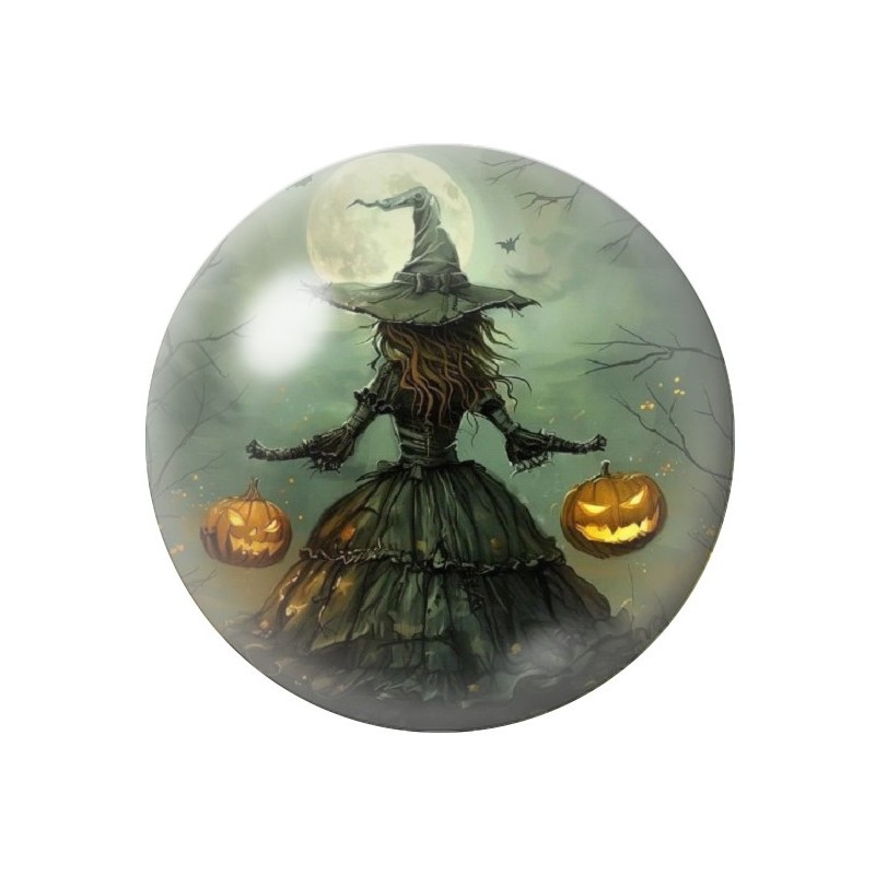 Cabochon en Verre Illustré Sorcière Lanternes Citrouilles Halloween 12 à 25mm