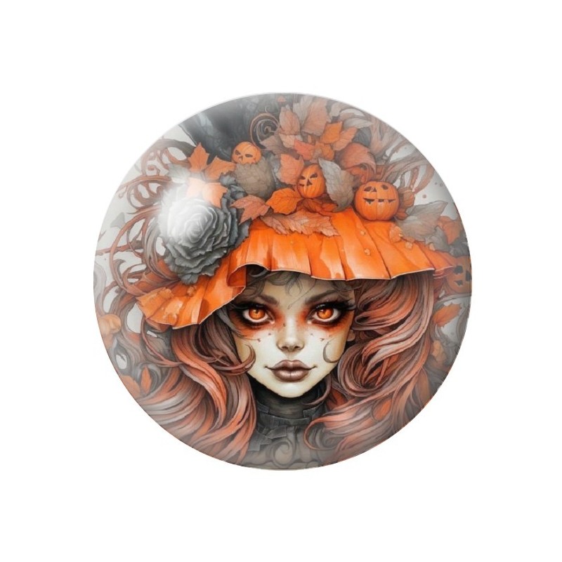 Cabochon en Verre Illustré Sorcière Halloween 12 à 25mm