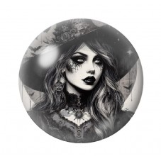 Cabochon en Verre Illustré Sorcière Halloween 12 à 25mm  pour la Création de Bijoux Fantaisie - DIY