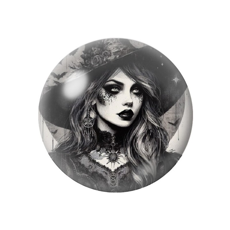 Cabochon en Verre Illustré Sorcière Halloween 12 à 25mm