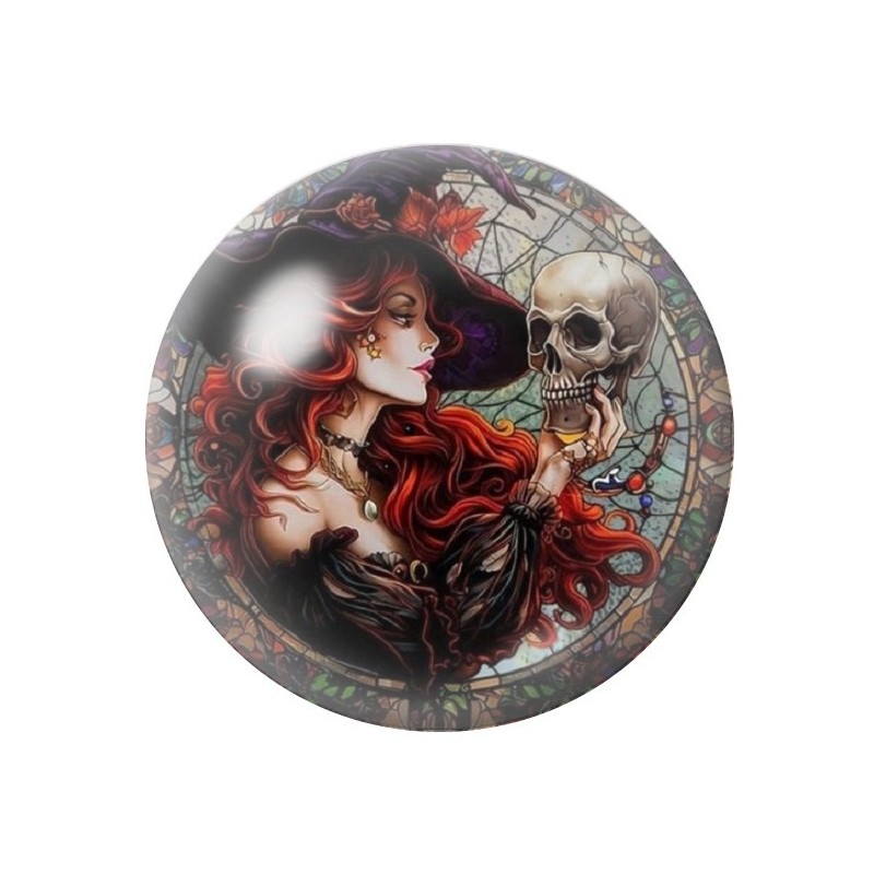 Cabochon en Verre Illustré Sorcière Crâne Halloween 12 à 25mm