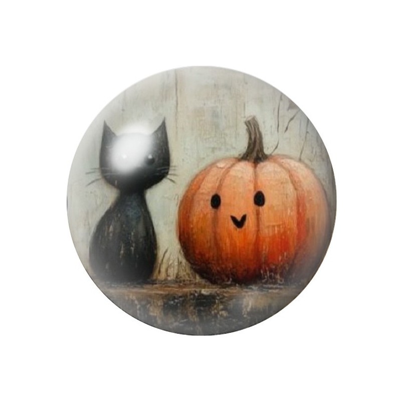 Cabochon en Verre Illustré Chat Noir Citrouille Halloween 12 à 25mm