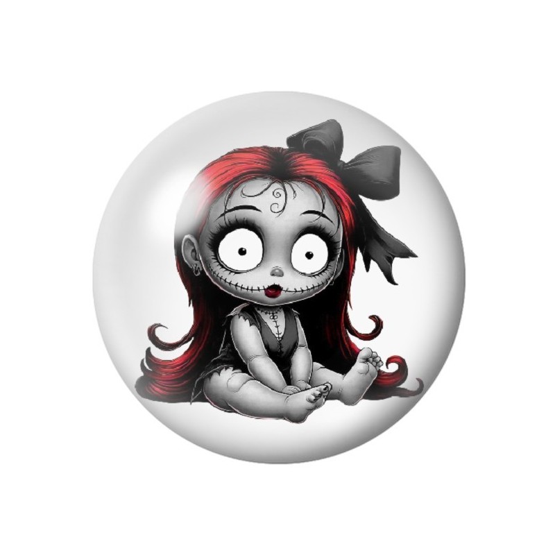 Cabochon en Verre Illustré Poupée Gothique Halloween 12 à 25mm