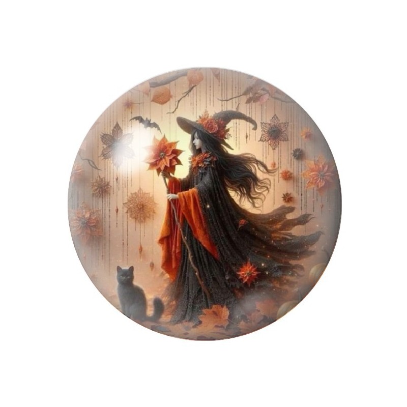 Cabochon en Verre Illustré Sorcière Halloween 12 à 25mm