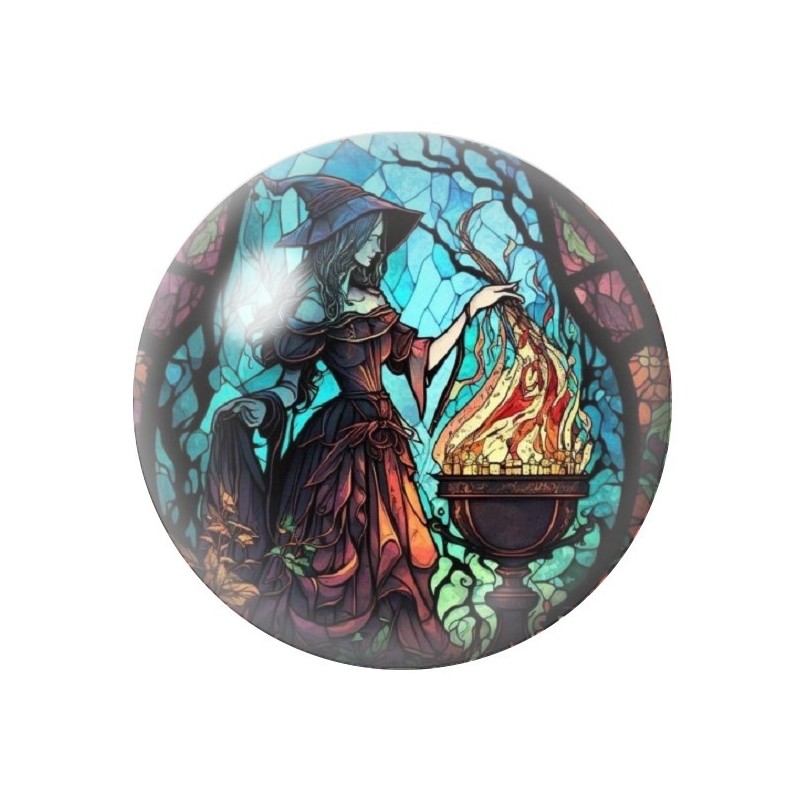 Cabochon en Verre Illustré Sorcière Halloween 12 à 25mm