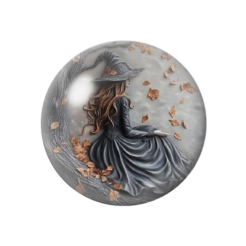 Cabochon en Verre Illustré Sorcière Halloween 12 à 25mm