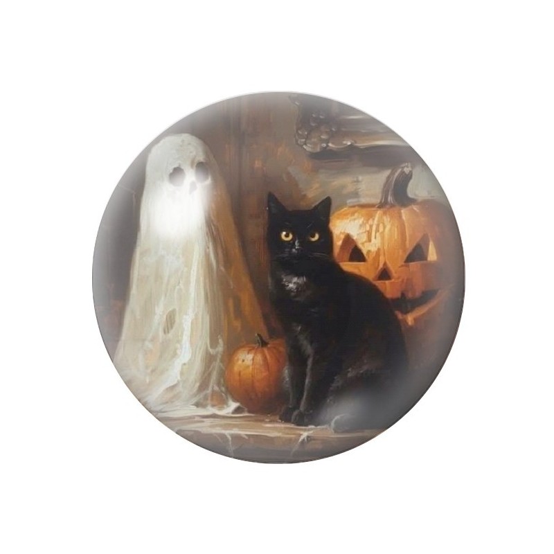 Cabochon en Verre Illustré Fantôme Chat Noir Citrouille Halloween 12 à 25mm
