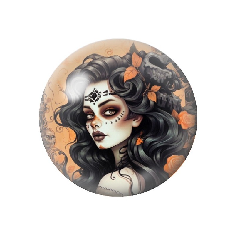 Cabochon en Verre Illustré Femme Gothique Halloween 12 à 25mm