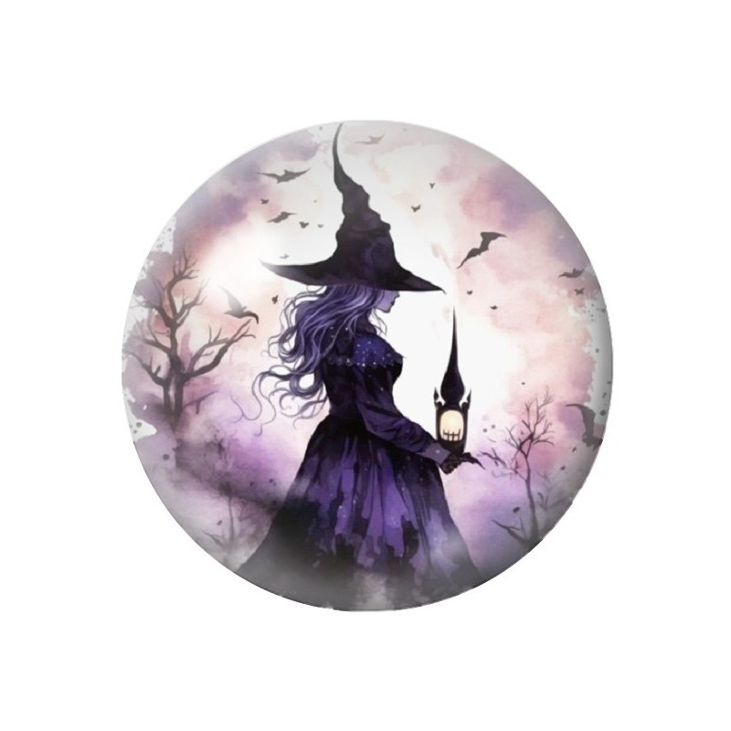 Cabochon en Verre Illustré Sorcière Halloween 12 à 25mm