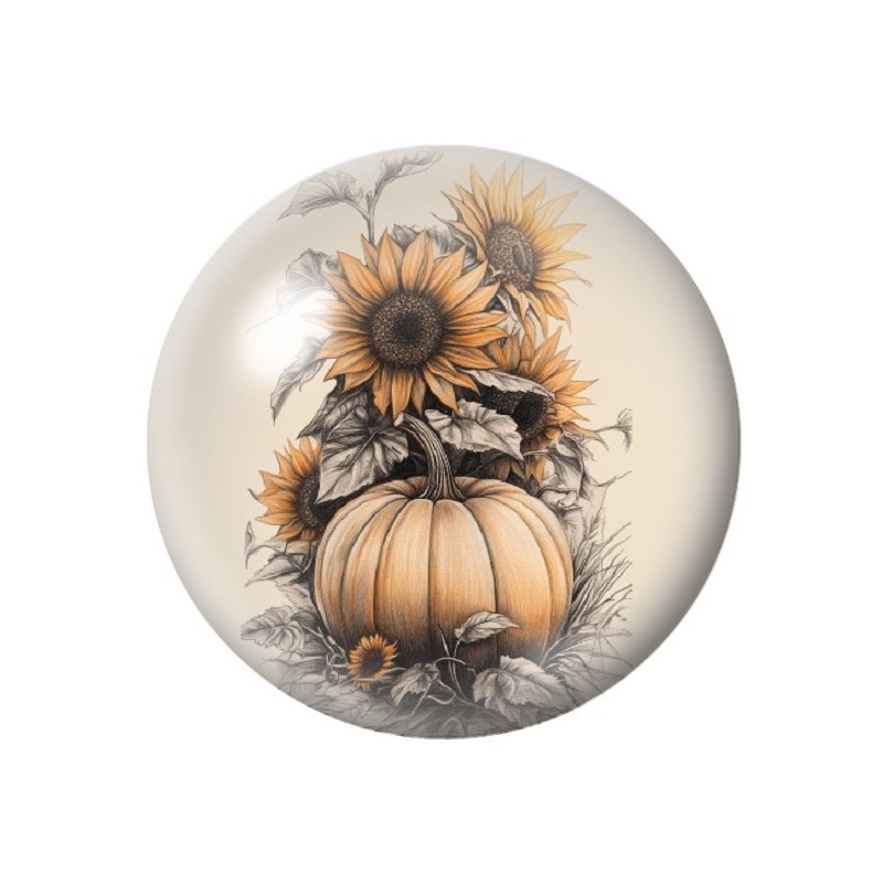 Cabochon en Verre Illustré Citrouille Tournesols Halloween 12 à 25mm