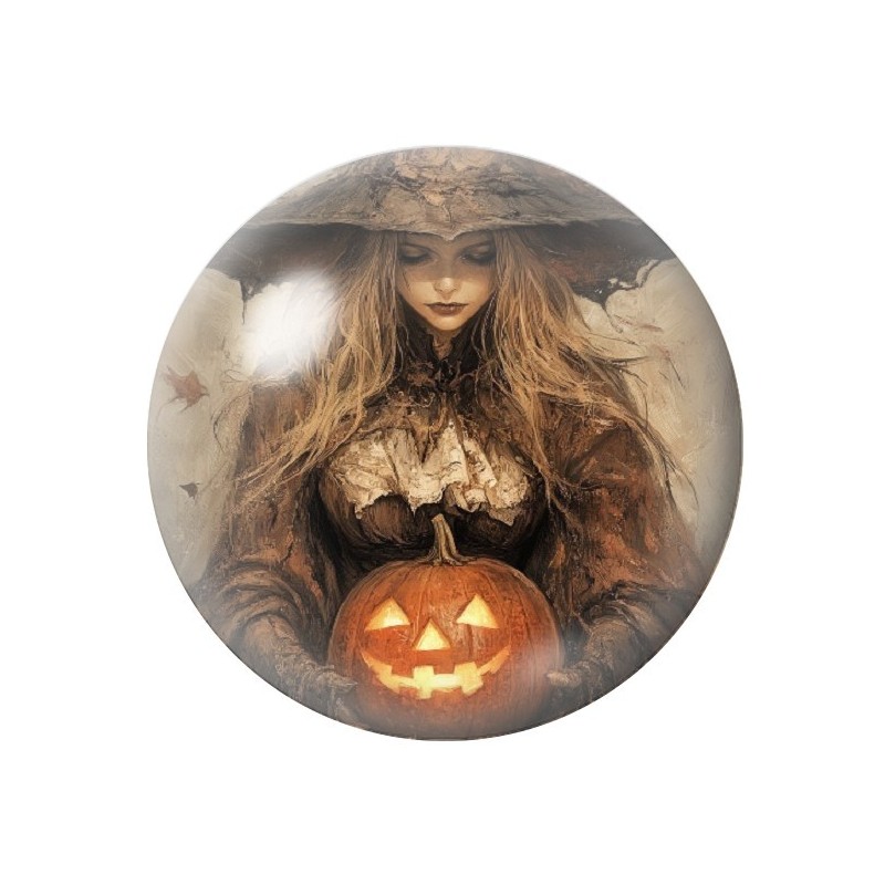 Cabochon en Verre Illustré Sorcière Citrouille Halloween 12 à 25mm