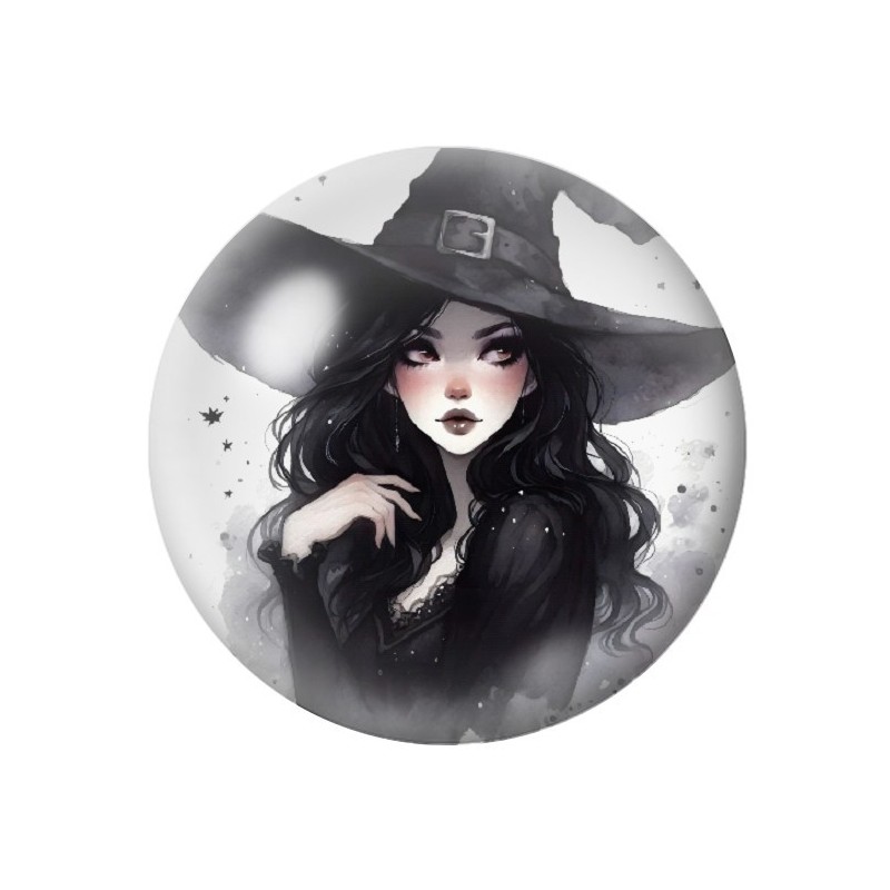 Cabochon en Verre Illustré Sorcière Halloween 12 à 25mm