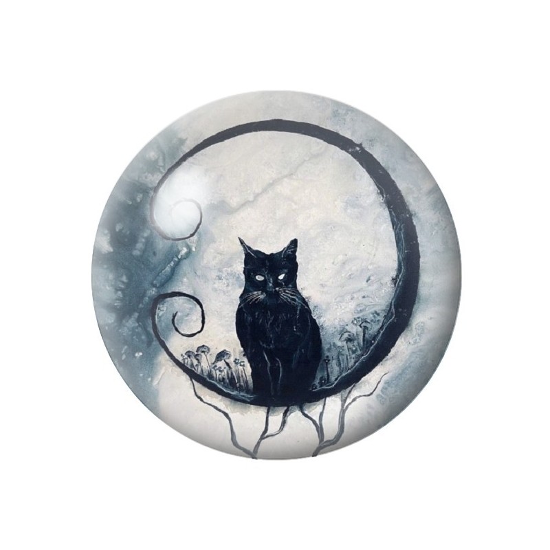 Cabochon en Verre Illustré Chat Noir Halloween 12 à 25mm