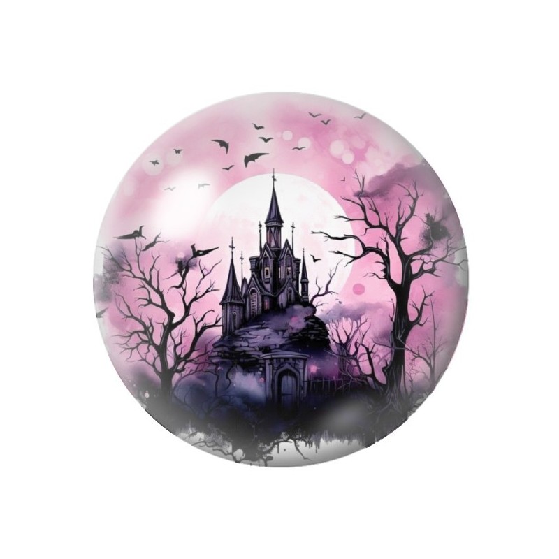 Cabochon en Verre Illustré Château Hanté Halloween 12 à 25mm
