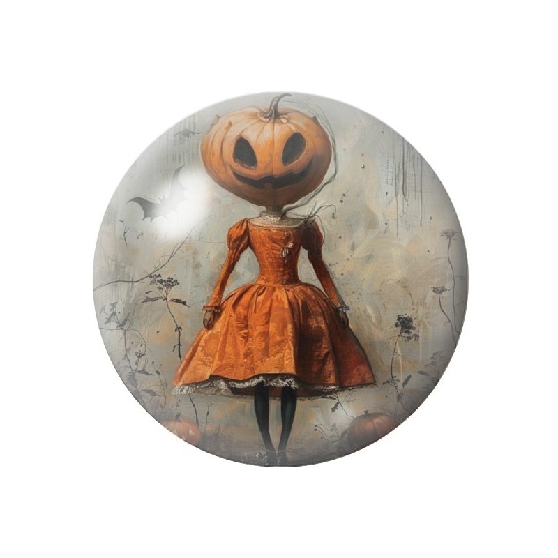 Cabochon en Verre Illustré Femme Citrouille Halloween 12 à 25mm