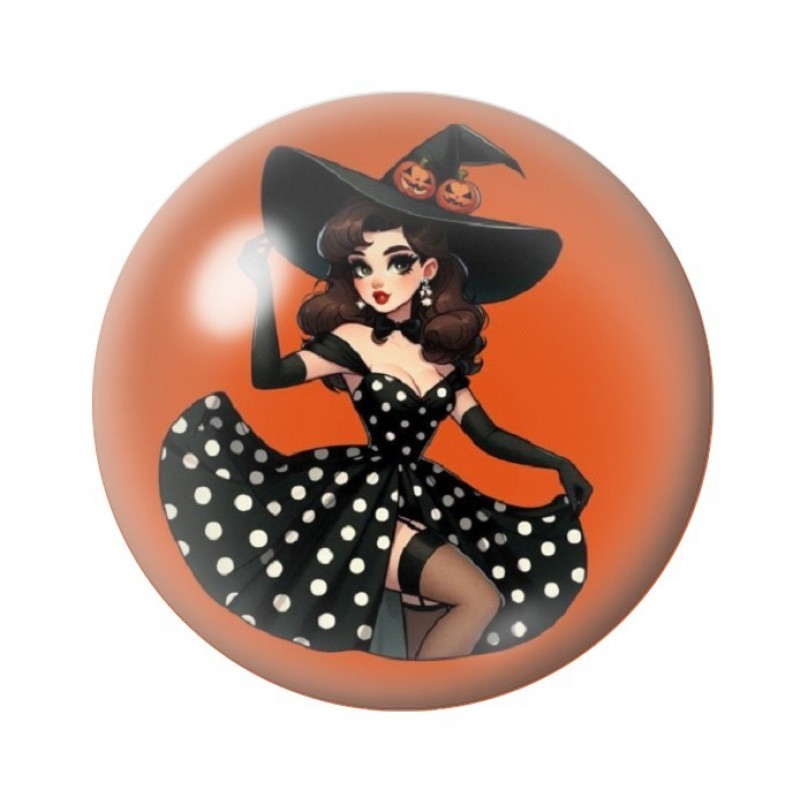 Cabochon en Verre Illustré Pin-Up Halloween 12 à 25mm