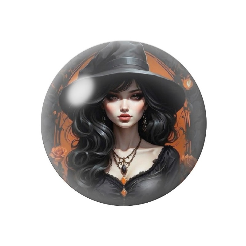 Cabochon en Verre Illustré Sorcière Halloween 12 à 25mm