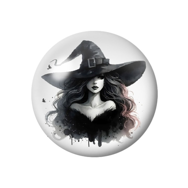 Cabochon en Verre Illustré Sorcière Halloween 12 à 25mm