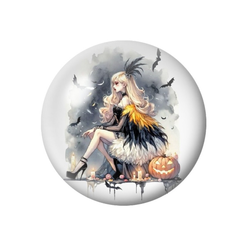 Cabochon en Verre Illustré Femme Gothique Halloween 12 à 25mm