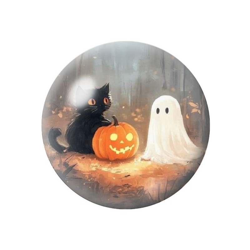 Cabochon en Verre Illustré Chat Noir Citrouille Fantôme Halloween 12 à 25mm