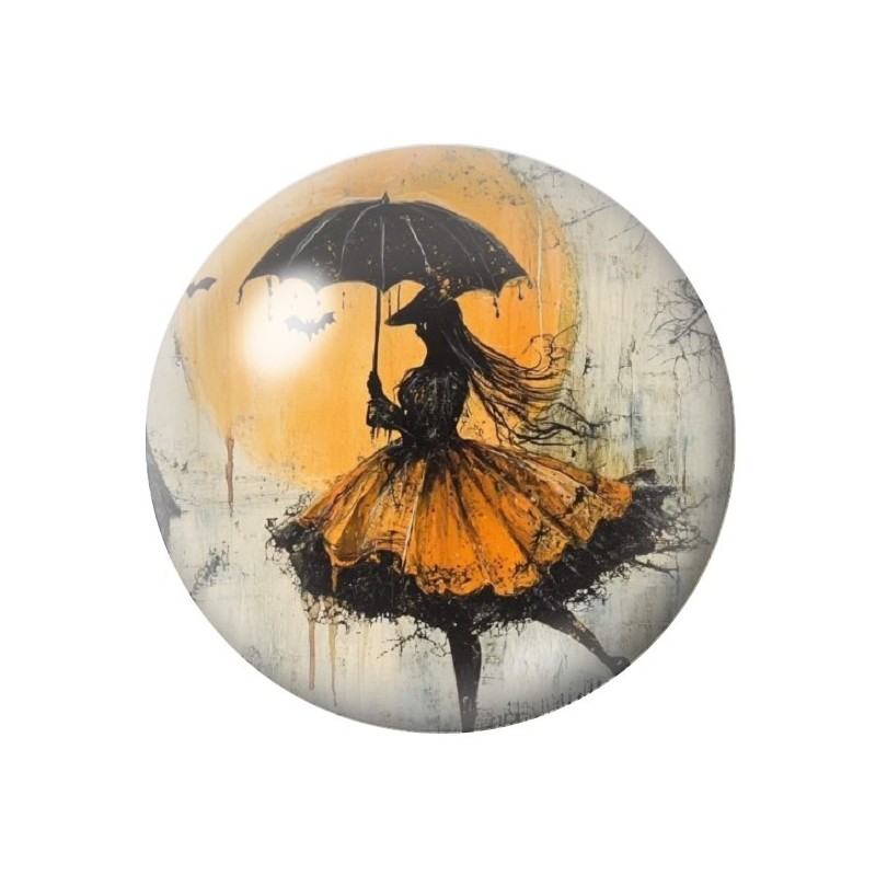 Cabochon en Verre Illustré Femme Parapluie Halloween 12 à 25mm
