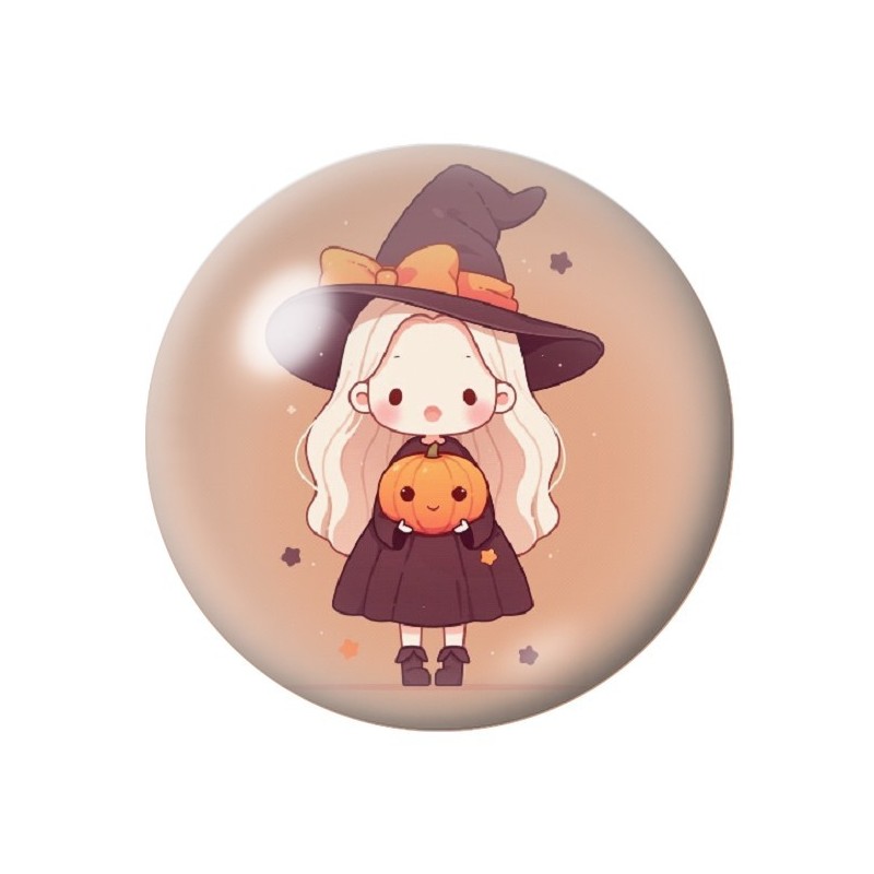Cabochon en Verre Illustré Petite Fille Citrouille Halloween 12 à 25mm