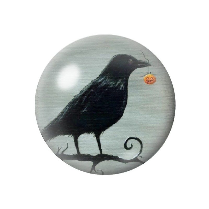 Cabochon en Verre Illustré Corbeau Citrouille Halloween 12 à 25mm