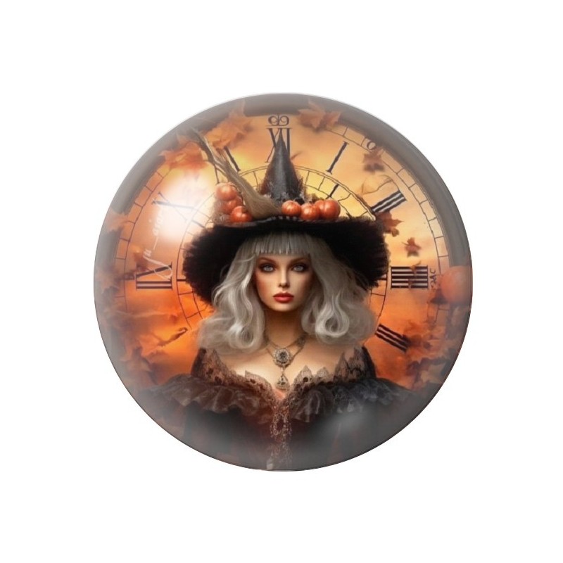 Cabochon en Verre Illustré Sorcière Halloween 12 à 25mm