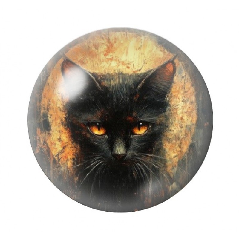Cabochon en Verre Illustré Chat Noir Lune Halloween 12 à 25mm