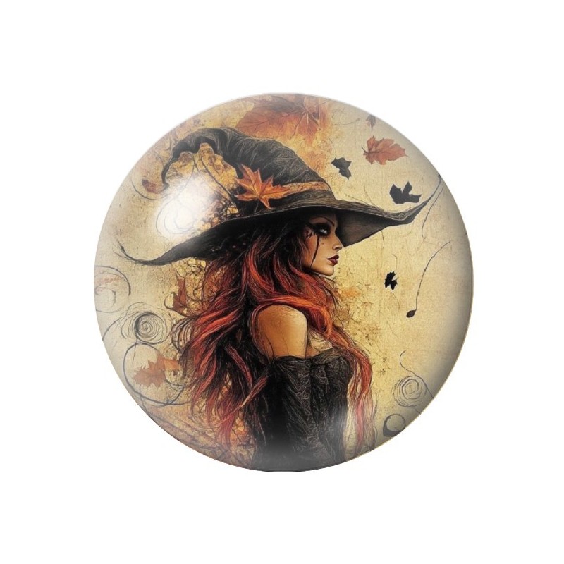 Cabochon en Verre Illustré Sorcière Halloween 12 à 25mm