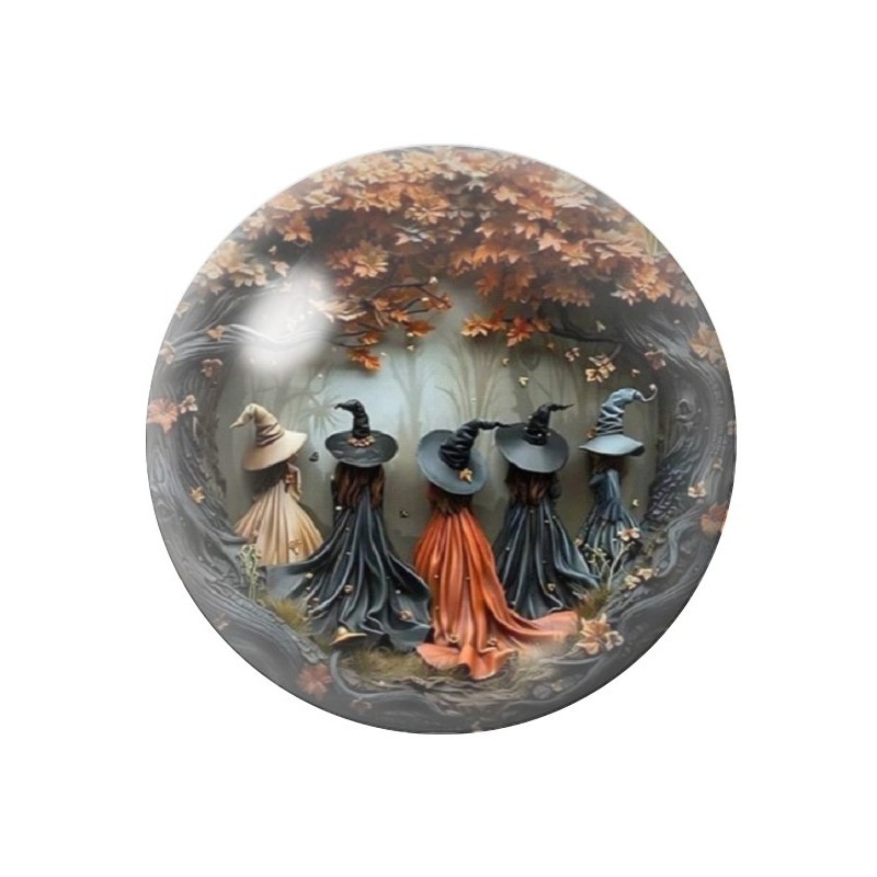 Cabochon en Verre Illustré Sorcières Halloween 12 à 25mm