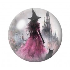 Cabochon en Verre Illustré Sorcière Halloween 12 à 25mm  pour la Création de Bijoux Fantaisie - DIY