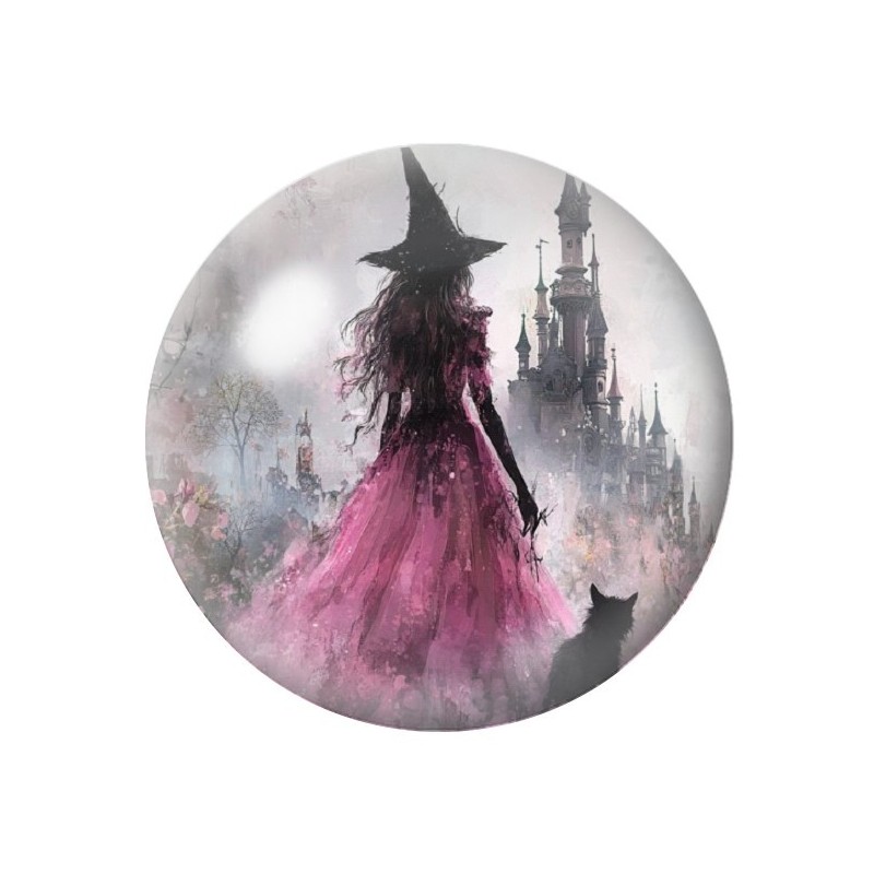 Cabochon en Verre Illustré Sorcière Halloween 12 à 25mm